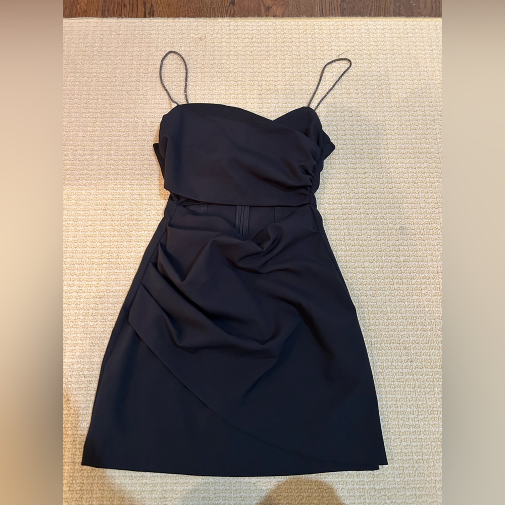 Zara Dress With Open Midriff and Rhinestone Straps in Black - Size: Small